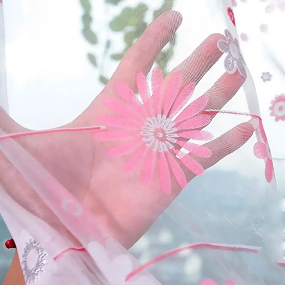 Cortina de janela padrão floral para porta, Sheer Window Screening, Painel de Tule Transparente, Varanda Valance, 200x100cm