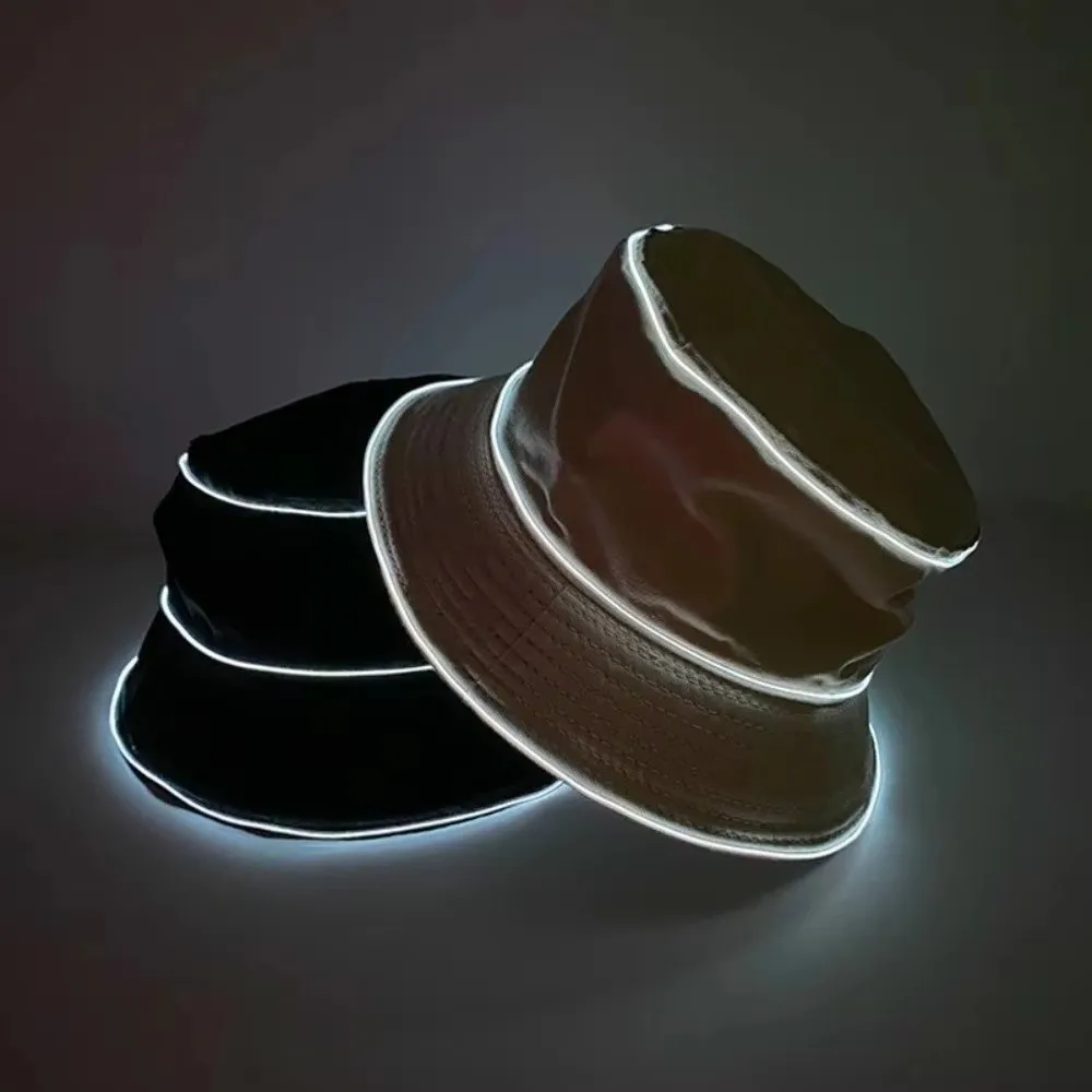 Battery Powered LED Bucket Hat Colorful Solid Color Luminous Hat Flashing Modes Grow in Dark Flashing Glow Hat