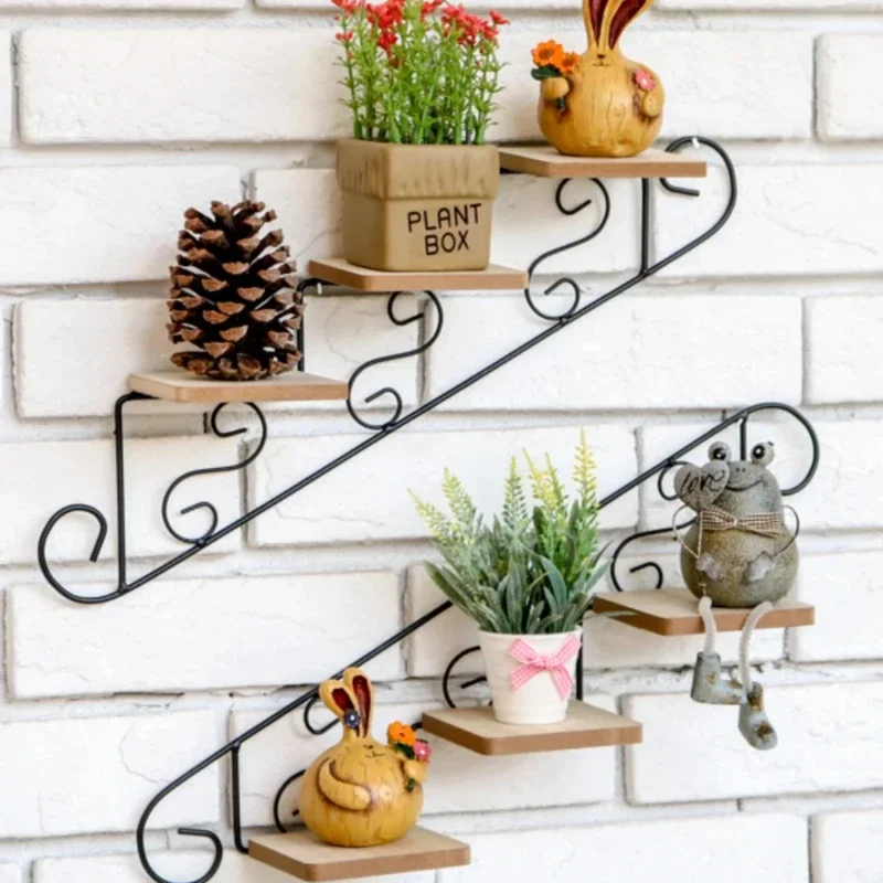 Retro Staircase Decorative Frame Wall Mounted Flower Pot Tray for Garden and Home Decor Ideal for Indoor and Outdoor Spaces