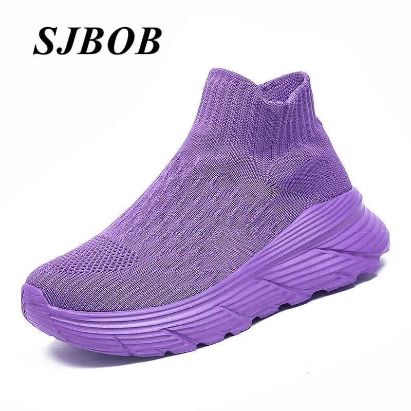 

Purple Women Socks Sneakers High Top Knit Couples Running Shoes Comfortable Non-Slip Athletic Shoes For Men Zapatillas De Hombre