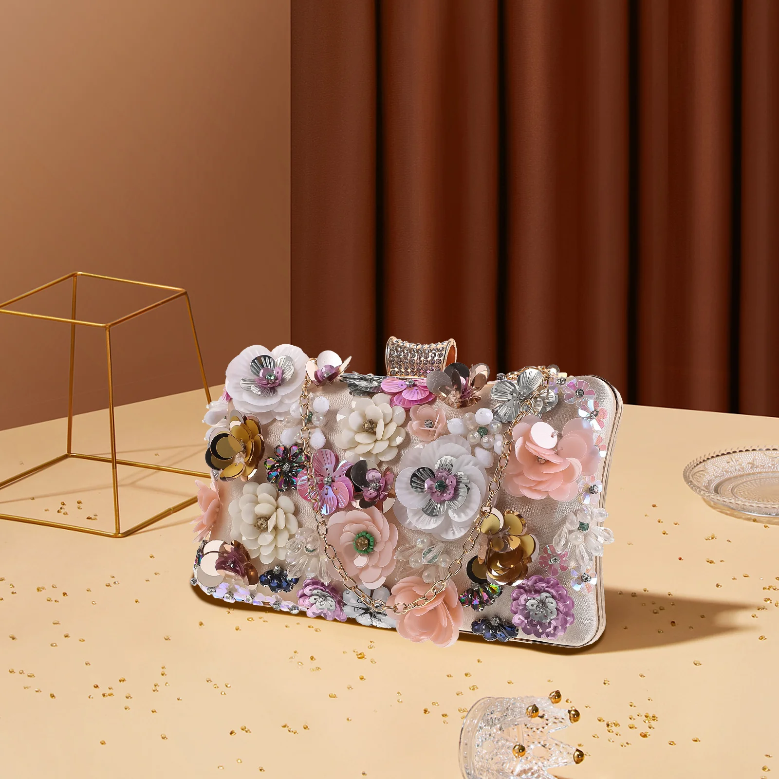 حقيبة سهرة ملونة مطرزة بالزهور، حقيبة يد أنيقة من الساتان على شكل زهرة مثالية لحفلات الزفاف وحفلات التخرج وحقيبة يد نسائية