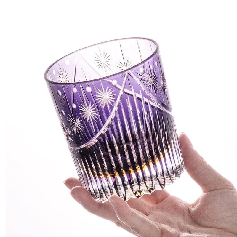 Purple Falling Star Whisky Glass Romantic Hand Carving Crystal Rock Cup Best Wine Gift Vodka Whiskey Snifter Dropshipping