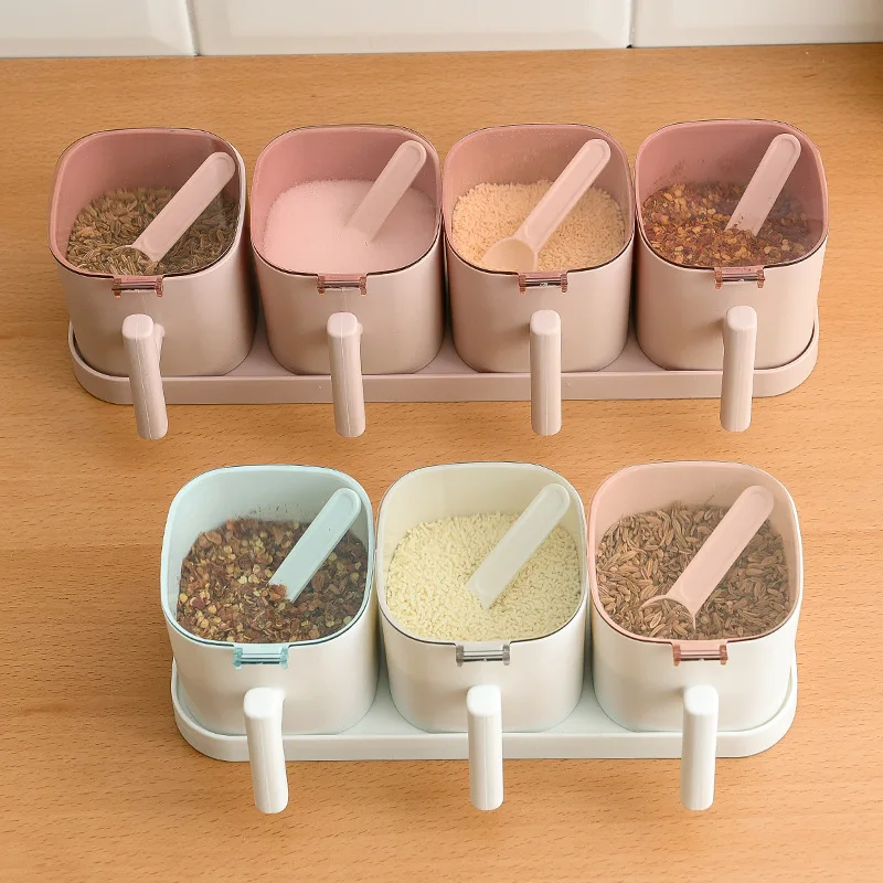 Spices Box Pepper Spice Shaker Salt Seasoning Organizer Kitchen Cruet Condiment Bottle Jars Container with Spoons