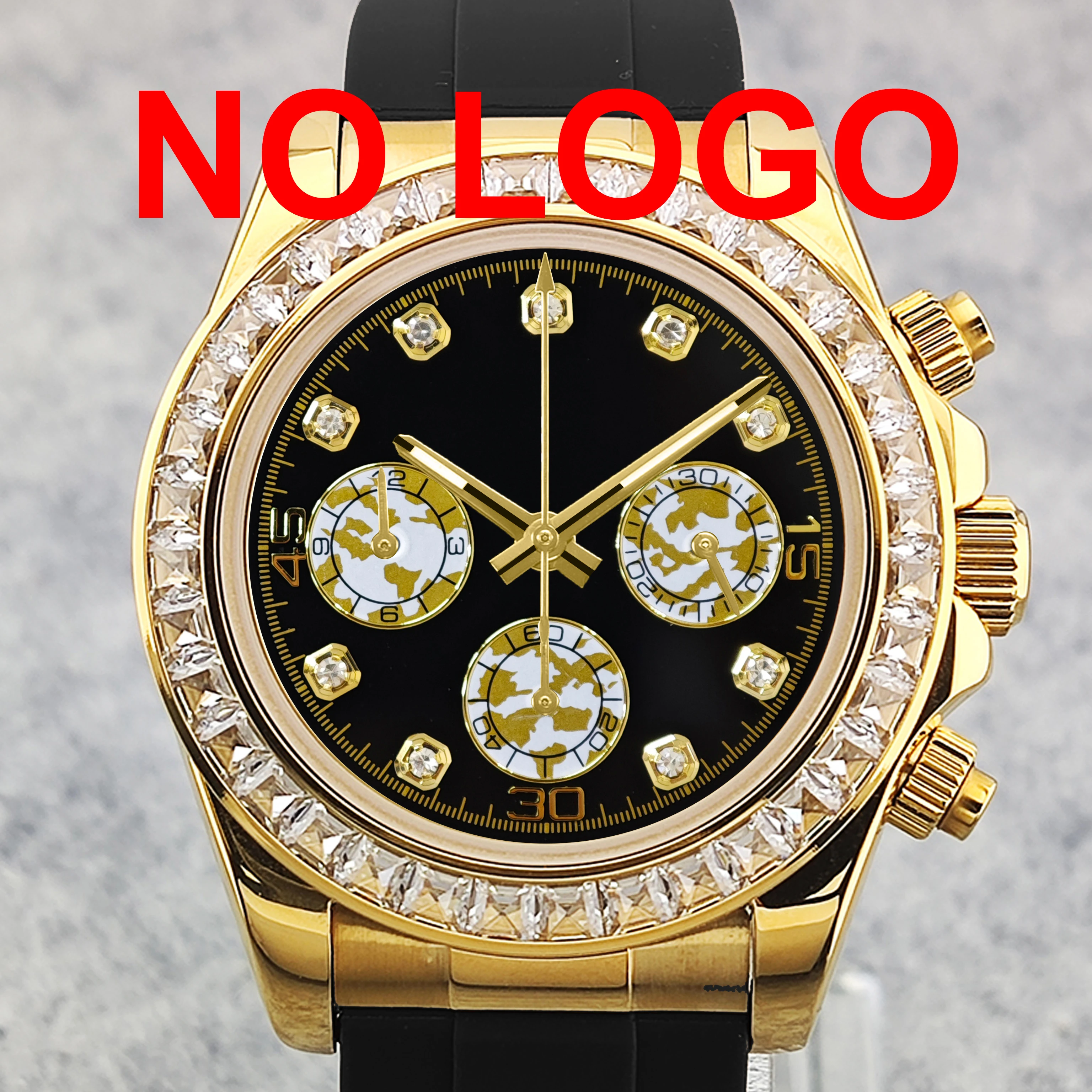 OUMASHI 42mm Diamond Gold Men’s Chronograph Watch VK63 Quartz Movement Luminous Sapphire Glass Waterproof Custom Logo Available