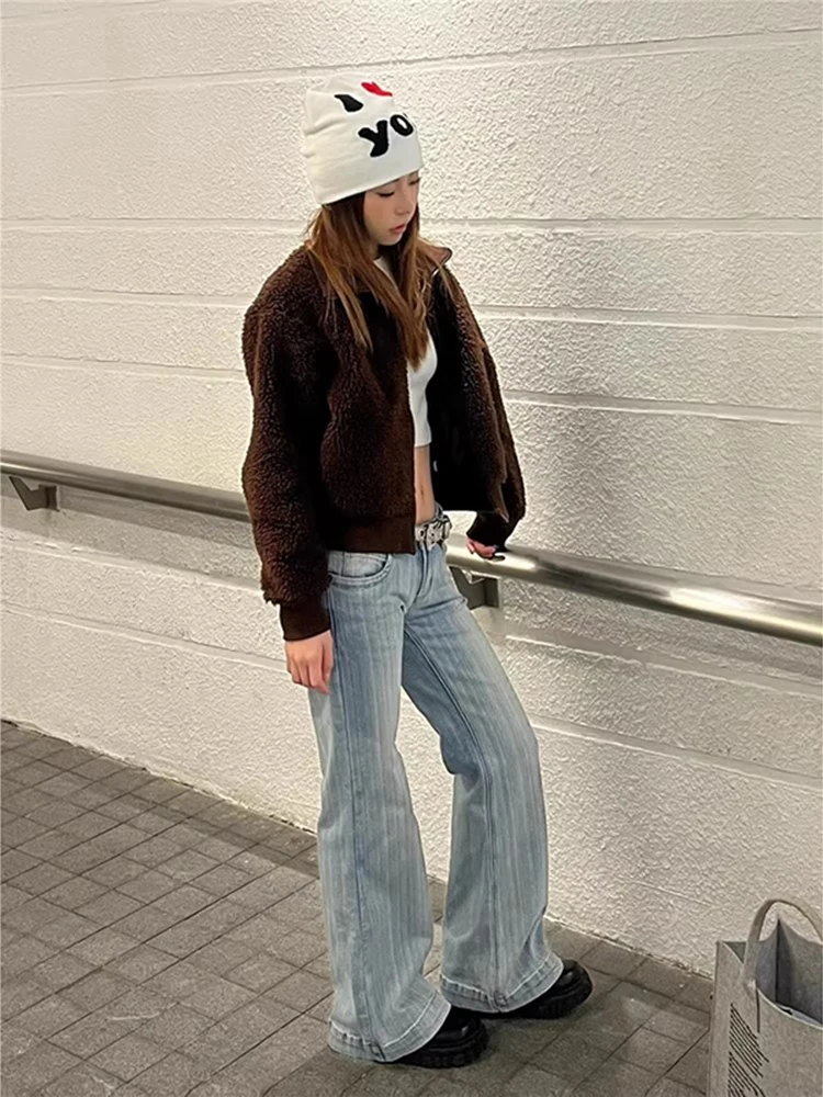 American Retro High Waist Wide Leg Jeans Women Summer Straight Micro Flared Floor Length Tapered  Hoof Bootcut Pants