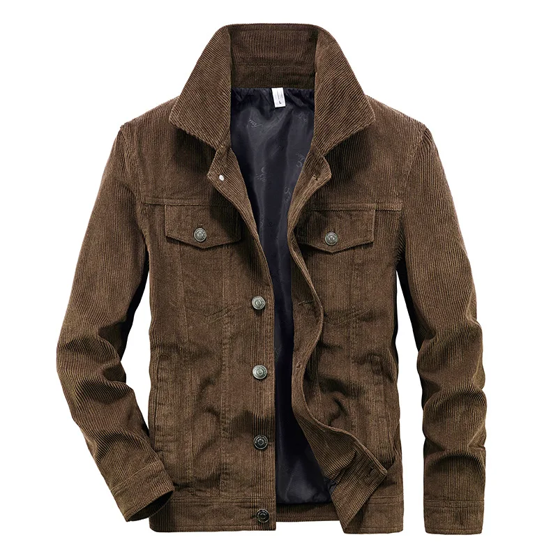 Male Coat Spring Autumn Vintage Corduroy Jacket Slim Young Middle-aged Tooling Jacket Casual Single Breasted Long Sleeve Outwear