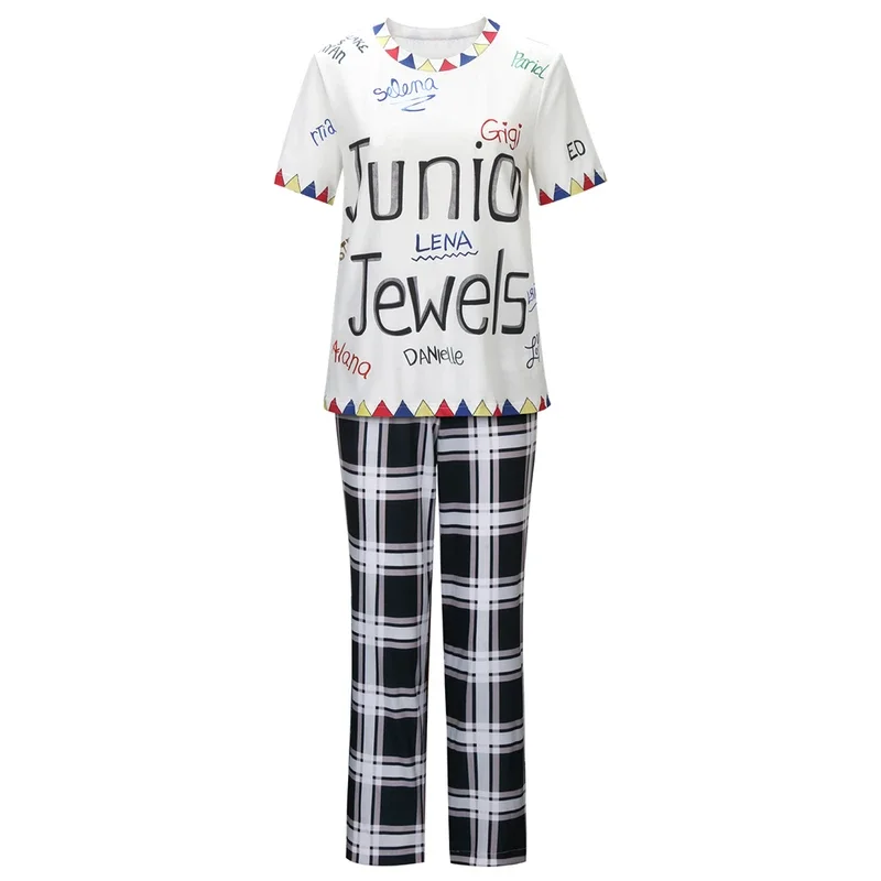 Taylor Outfit MV Costume You Belong with Me Junior Jewels Printed T-shirt Pants Set for Female