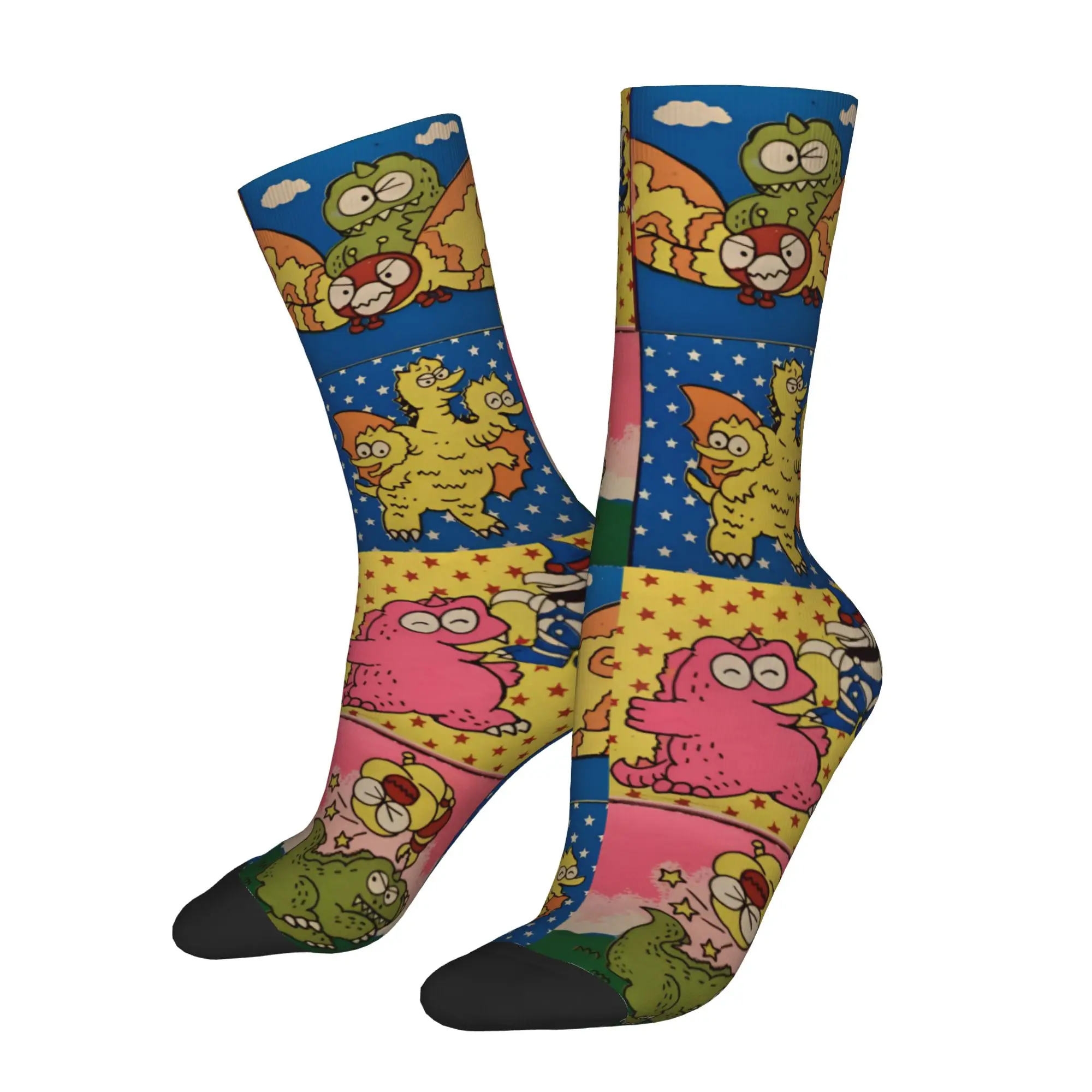 Harajuku Chibi Monster Island Buddies Basketball Socks 80s Polyester Crew Socks for Women Men Sweat Absorbing