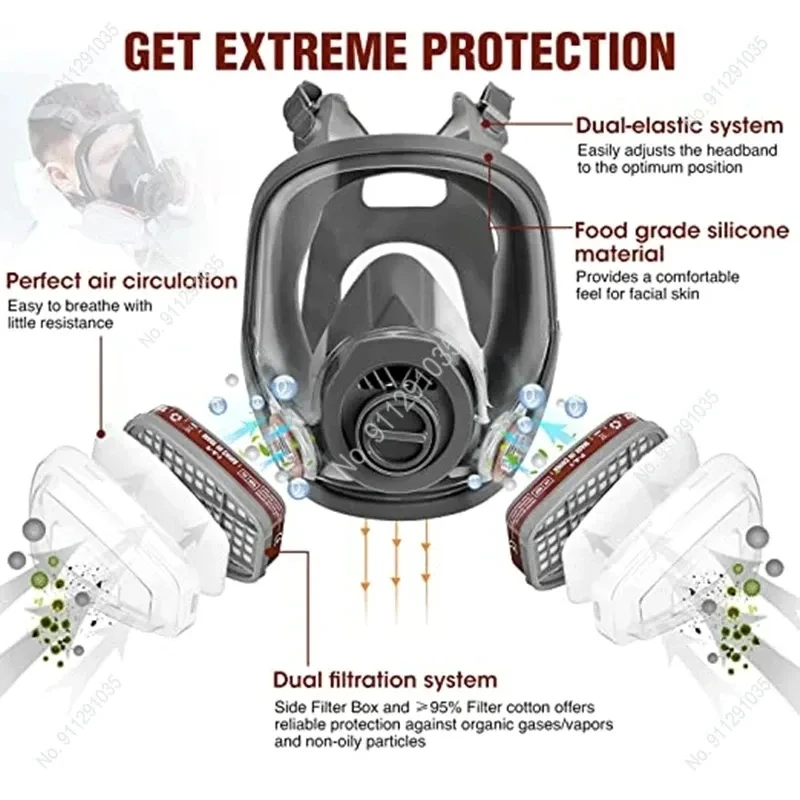 Imagem -03 - Máscara de Gás Facial Completa com Filtros Multifuncionais Respirador Químico Pesticida Anti-poeira Pintura Pesticida Laboratório Ácido Orgânico Amônia 6800