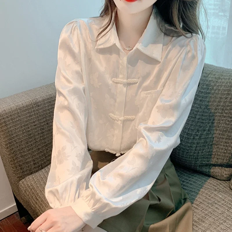 Dropshipping Females Chiffon Blouses for Women Clothing Fashion Elegant Puff Sleeves Tops Long Sleeve Solid Office Lady Spliced