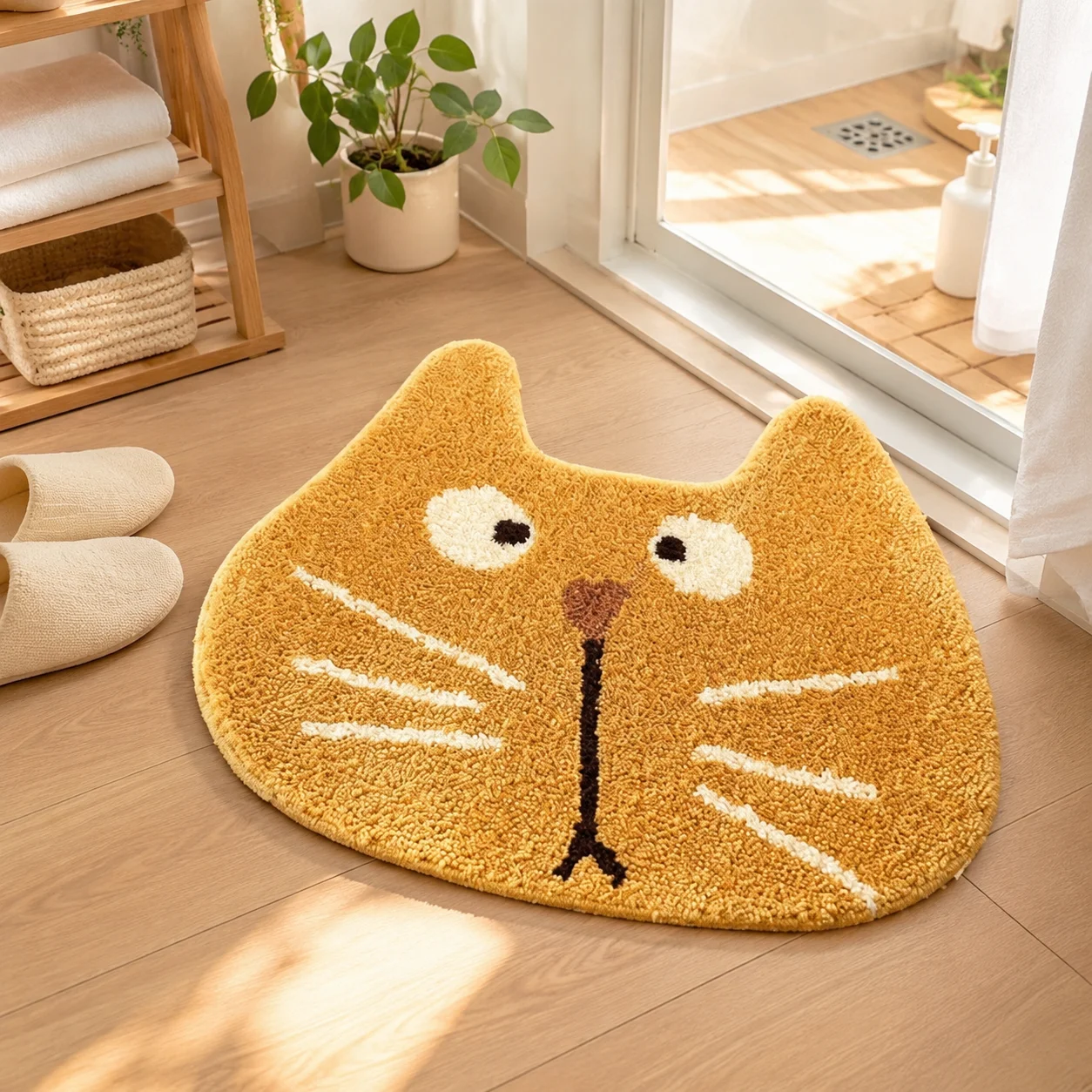 50x60cm Faux Cashmere Absorbent Non Slip Bath Mat Quick Dry Thin Summer Bedside Living Room Kitchen Toilet Rug Cute Yellow Cat