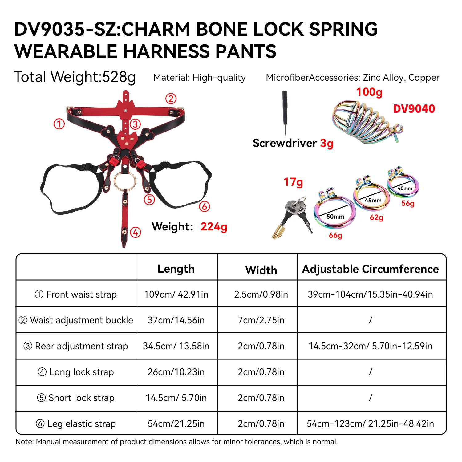 FRRK Black Red Charm Bone Lock Wearable Harness Pants With Adjustable Penis Ring Metal Chastity Cage Device for Adult 18+ Femboy