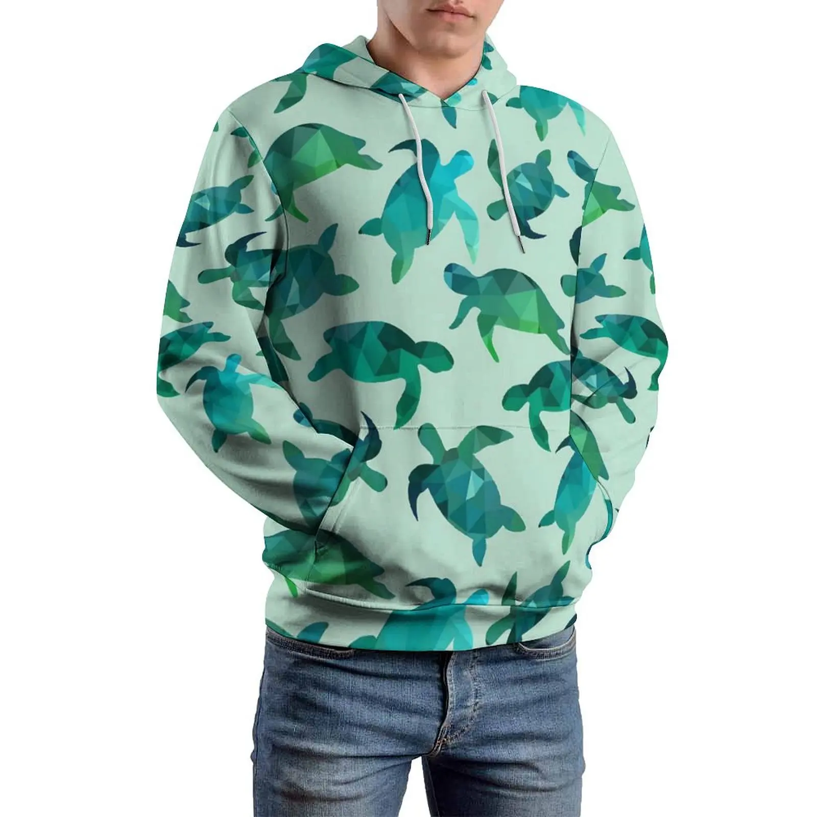 Neon Turtles Casual Hoodies Animal Print Loose Hoodie Male Long Sleeve Aesthetic Printed Top Large Size