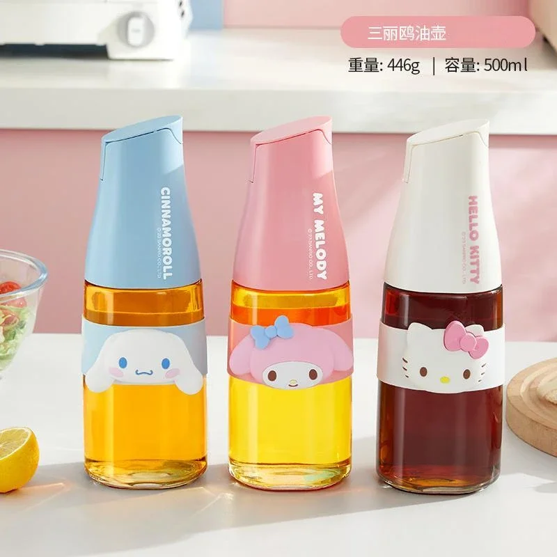 

Sanrio Hello Kitty Anti-leak Oil Bottle Glass Container My Melody Cinnamoroll Cute Cartoon Pattern Automatic Opening and Closing