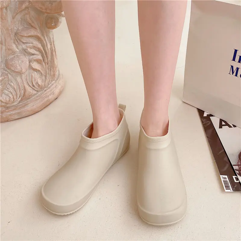 

Women's Shallow Mouth Low Cut Rain Boots Waterproof Anti Slip Wear Resistant Dry Wet Two Use Kitchen Shoes One Step Slip On Flat