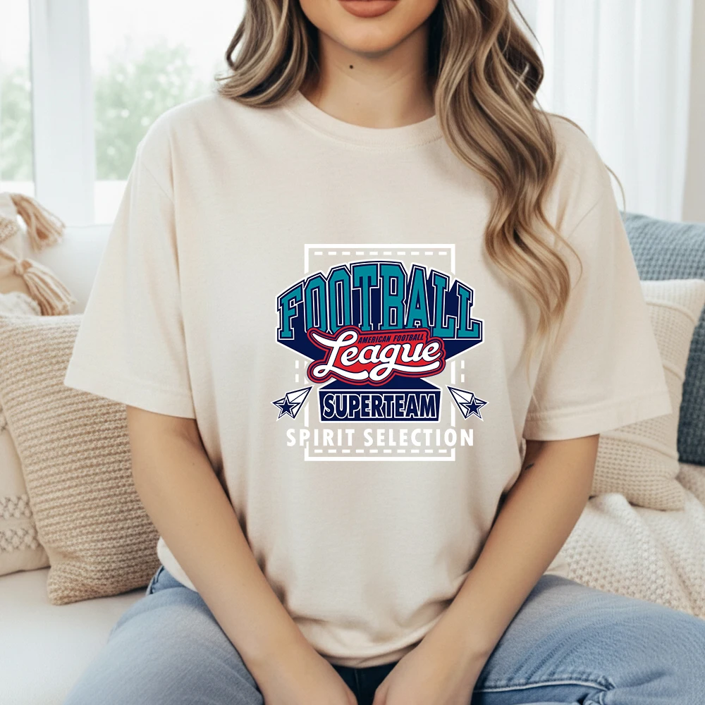 Camiseta Deportiva Retro para Mujer, Verano 2026, Estampado de la Liga de Fútbol Americano, Diseño Estético de Super Equipo, Talla Grande, Algodón