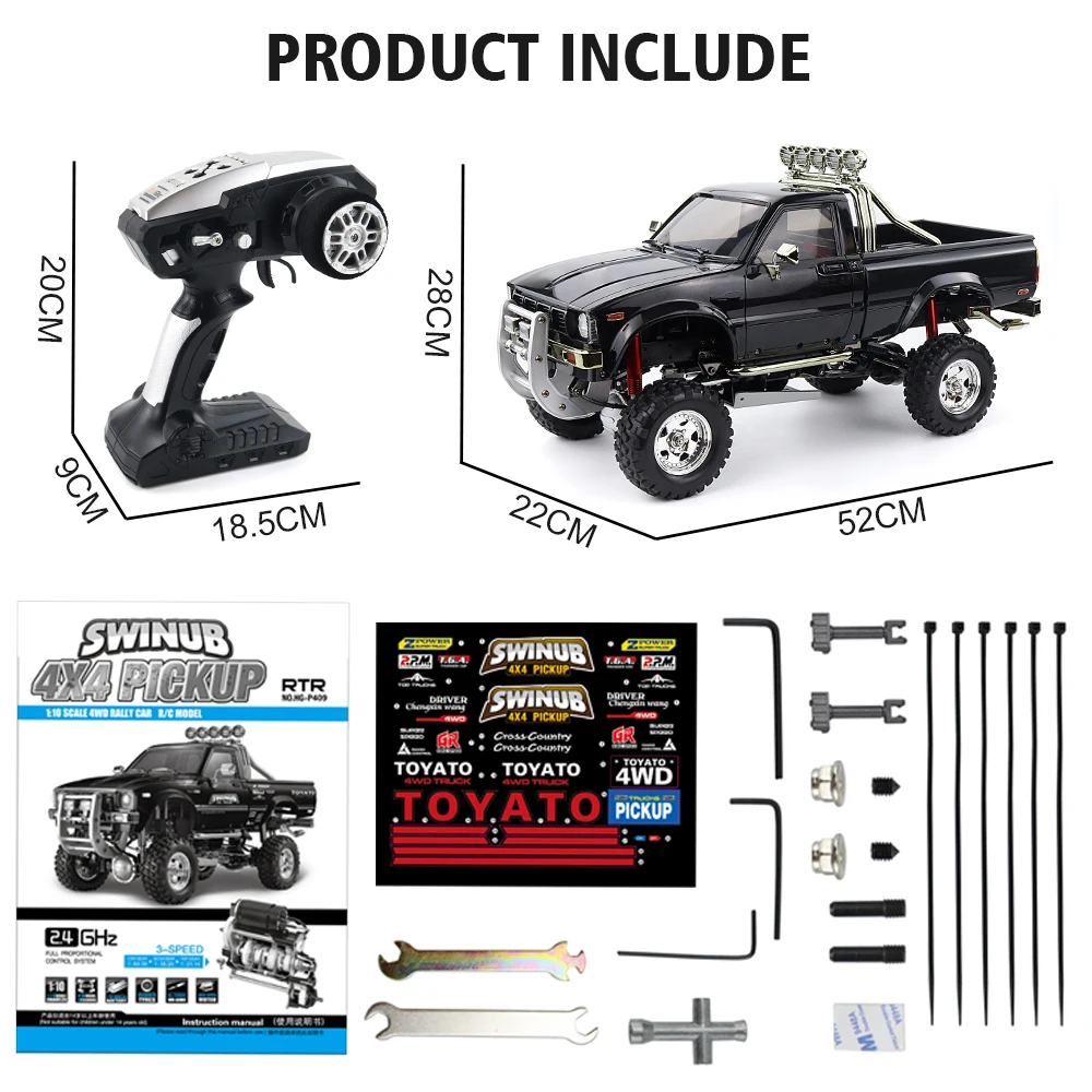 Factory Direct Sales Kids Electric Remote Control RC Car HG-P409-Black-3 1/10 2.4G Four-wheel Drive Pickup Truck