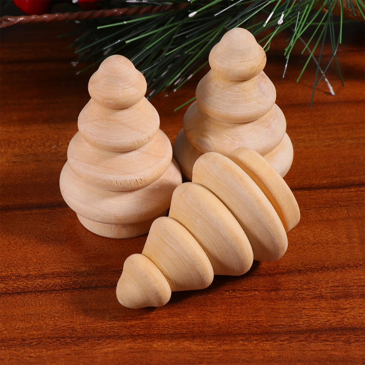 

10pcs Diy Wooden Christmas Tree Peg Blank Cake Toppers For Wedding Party Decoration Handmade Ornament Display
