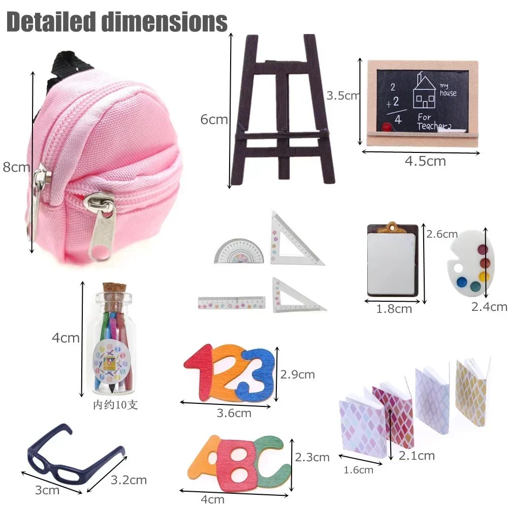 1:12Dollhouse miniature school supplies Mini schoolbag ruler drawing board miniature easel drawing model baby house accessories