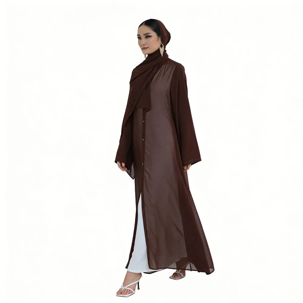 

Eid Djellaba Dubai Open Front Abaya Women Muslim Hijab Dress Set Chiffon Long Kimono Turkey Kaftan Ramadan Marocain Femme Robe