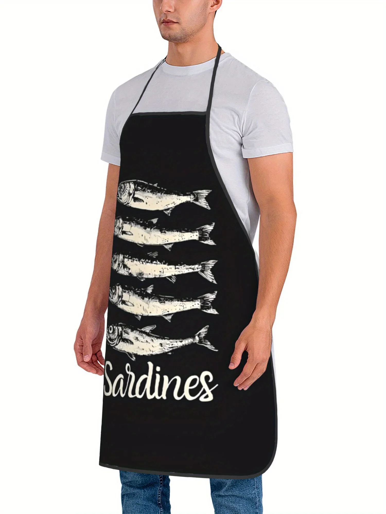 

Sardines At A Restaurant,Printed Apron for Cooking Light Beige,Adjustable Straps,for Cooking & Restaurant Use,Fish Kitchen Decor