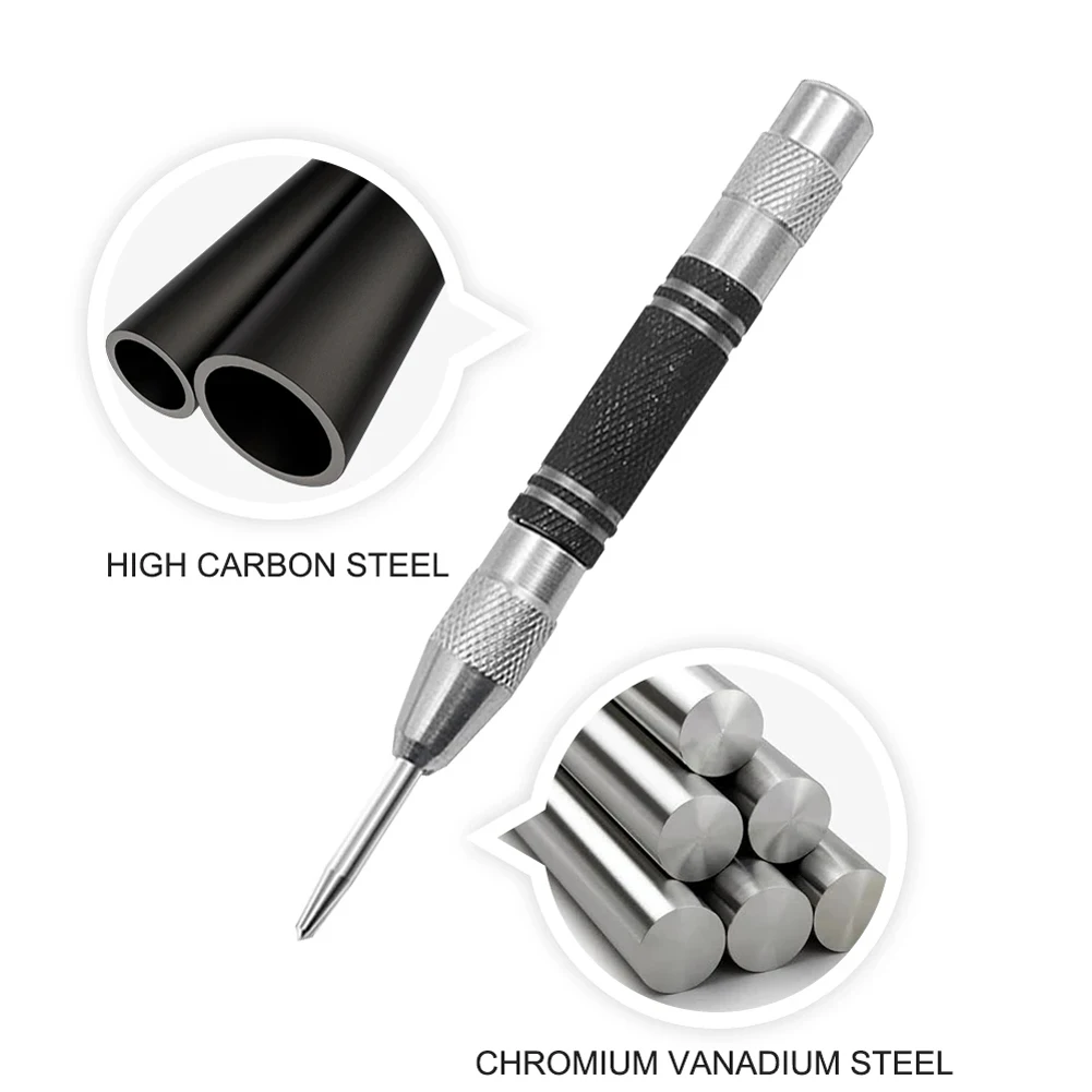 Useful Tools Center Punch Automatic 4mm Black High Carbon Steel Automatic Center Punch Marker Press Dent Drill