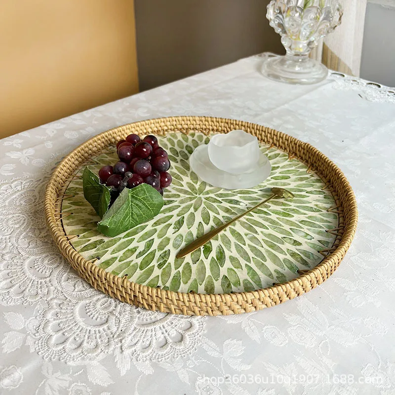 Handwoven Vietnamese Rattan Shell Tray, Multipurpose Storage Basket for Fruit Snack Pastry Steamed Bun