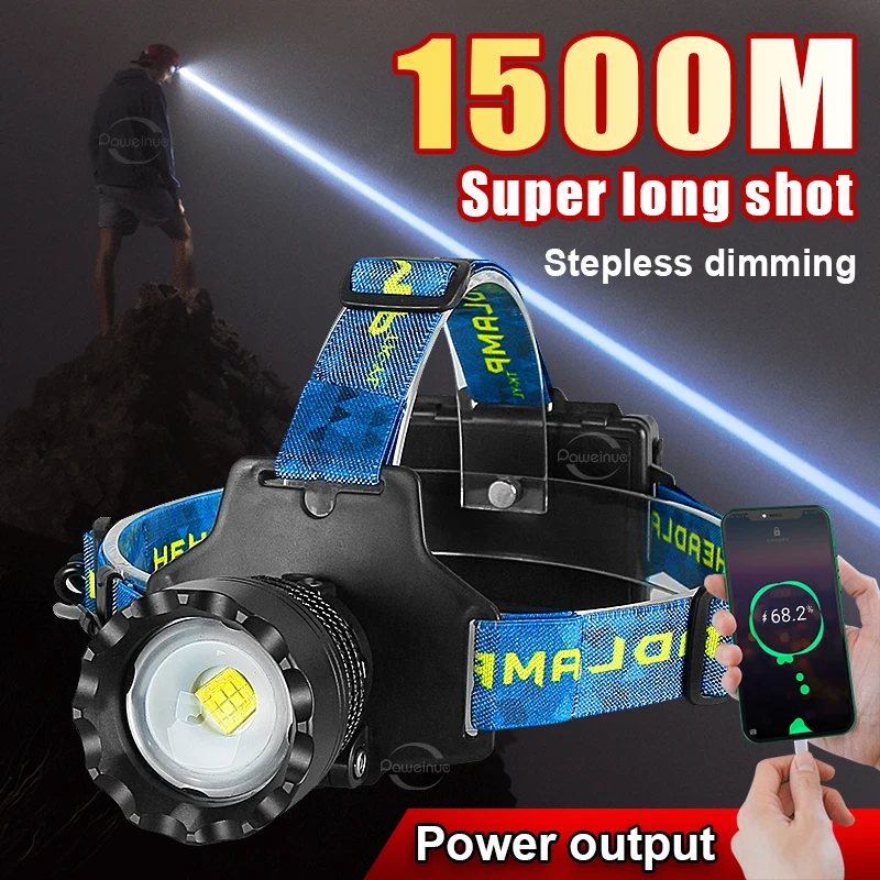 2024 New Portable Super Bright Headlamp 18650 Rechargeable LED Head Flashlight Outdoor Waterproof Zoom Camping Fishing Lantern