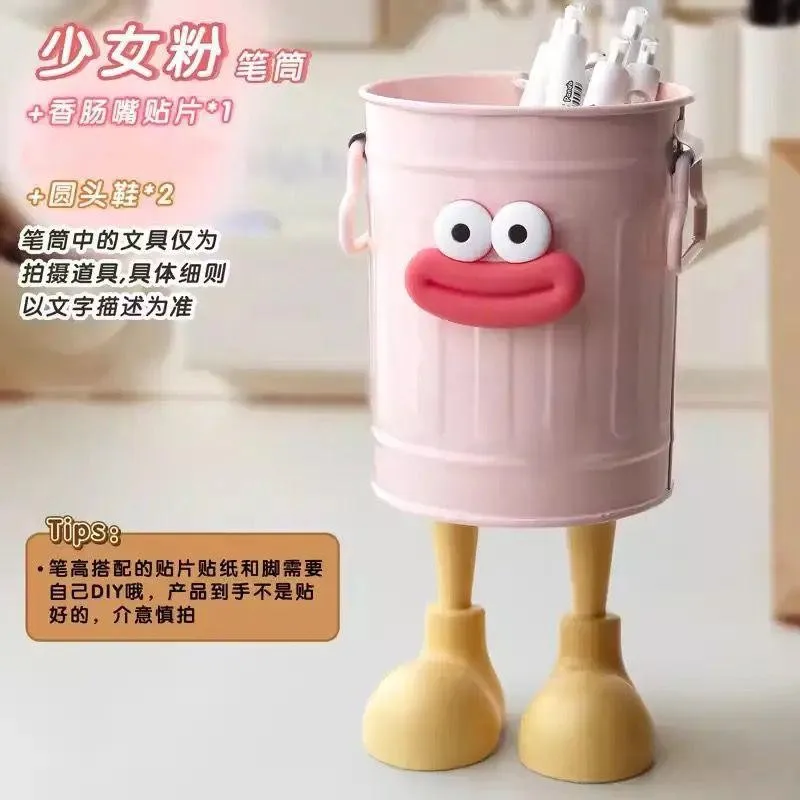 Cute Big Mouth Pencil Holder Cartoon DIY Desktop Storage Buckets Round Large Capacity Pen Container Students Stationery