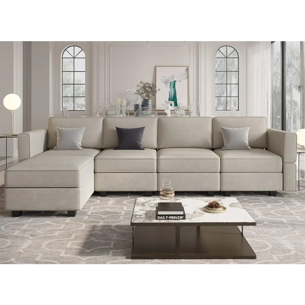 

Modular Sectional Sofa Couch with Reversible Chaise Velvet L Shaped Couch with Storage 4-seat Convertible Sofa Grey…