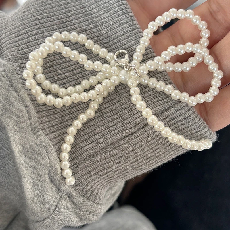 Handmade Pearl Bead Bowknot Charm Shoe Buckle Decoration Bow Shaped Bag Pendant Keychain Accessories