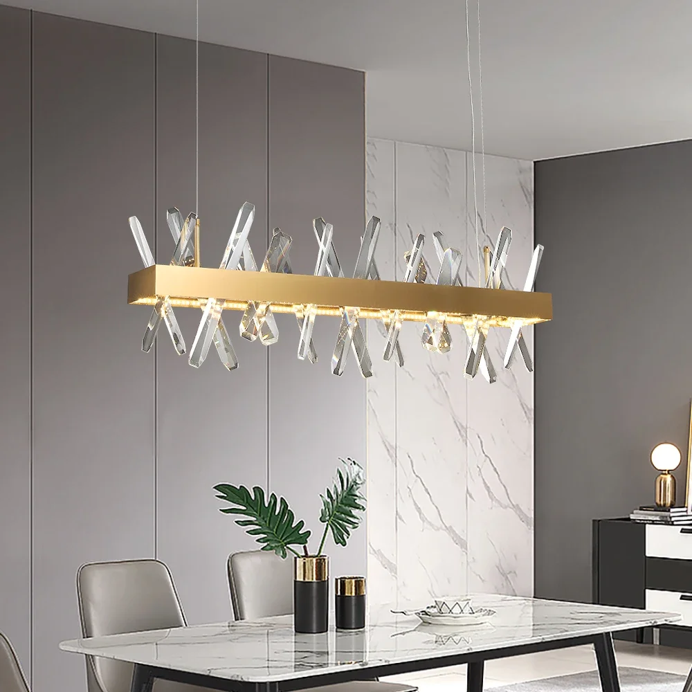 Modern Rectangle Crystal Chandelier for Living Room Dining Room Kitchen Island Hanging Lamp Gold Led Chandeliers