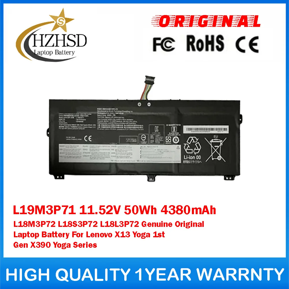 L19M3P71 11.52V 50Wh 4380mAh L18M3P72 L18S3P72 L18L3P72 Genuine Original Laptop Battery For Lenovo X13 Yoga 1st Gen X390 Yoga