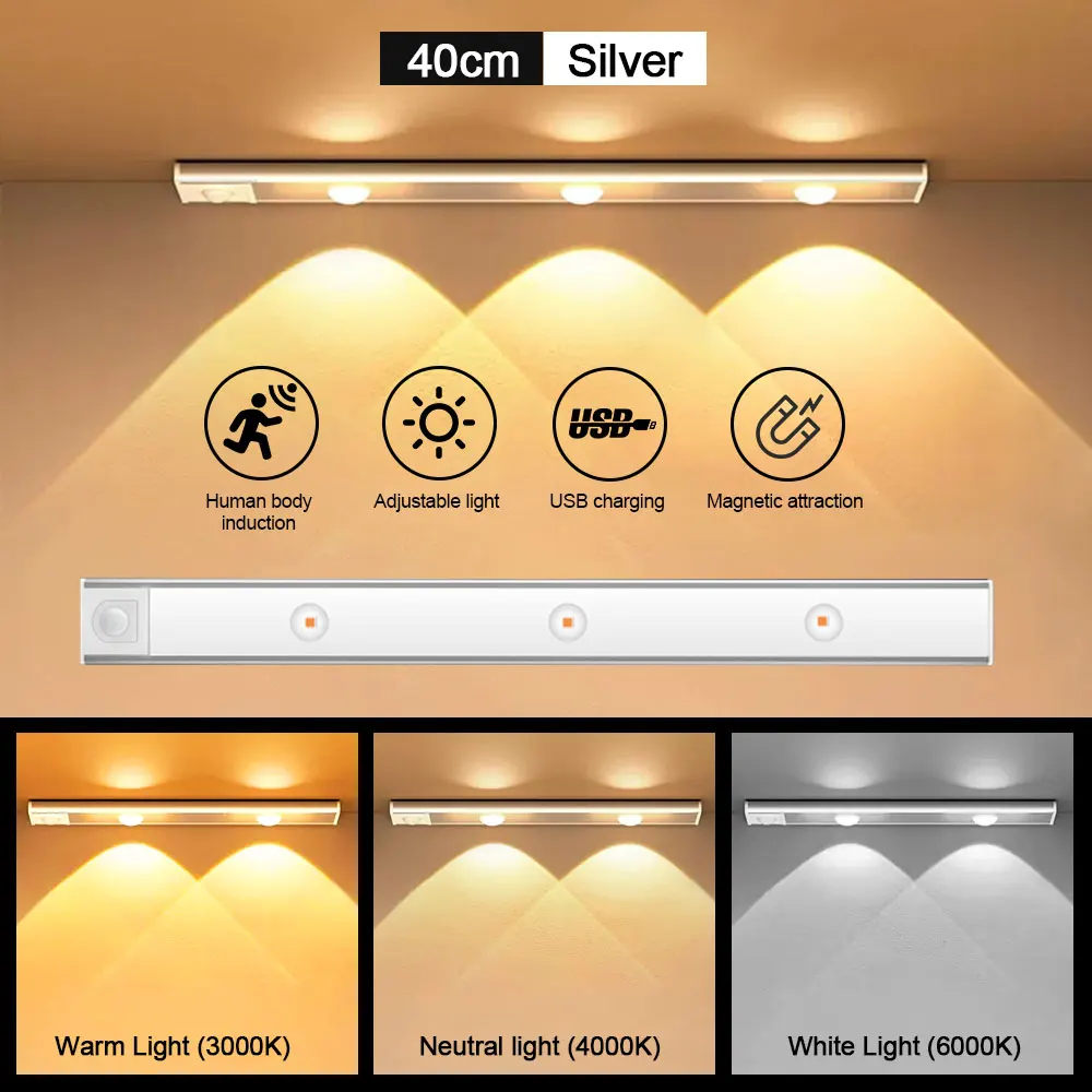 HUAJIANZM Motion Sensor Licht LED Sensor Lampe Drahtlose Ultra Dünne USB LED Für Küche Schrank Schlafzimmer Kleiderschrank Innen Beleuchtung Nachtlicht 3