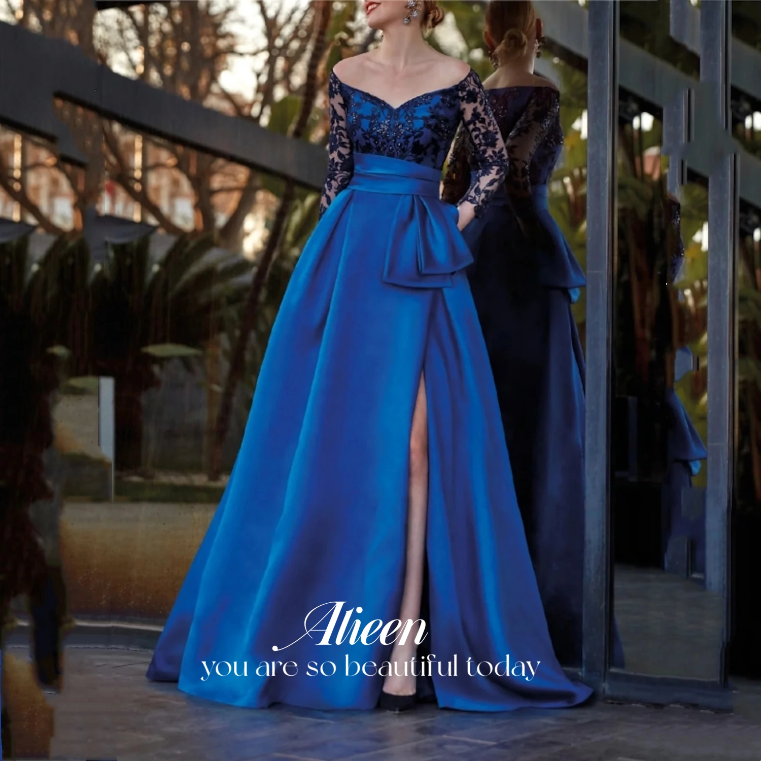 Vestidos de fiesta de satén con abertura, vestidos de noche para mujer para eventos especiales, vestido de mamá Grace Lace, elegante vestido de