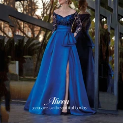 Satin-Abschlussballkleider, geschlitzte Damen-Abendkleider für besondere Anlässe, Mutterkleid, Grace-Spitze, elegantes, maßgeschneidertes Hochzeitskleid für Gäste