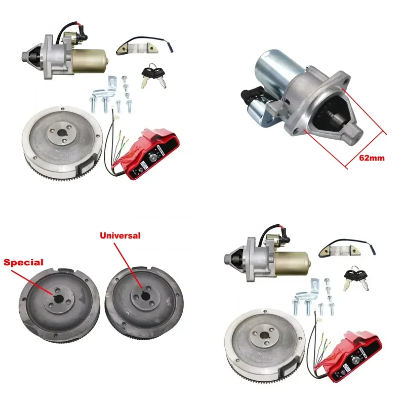 

62mm Electric Start Kit for Lifan 188F 190F GX340 11HP GX390 13HP Generator Housing Starter Motor Flywheel Charge Coil