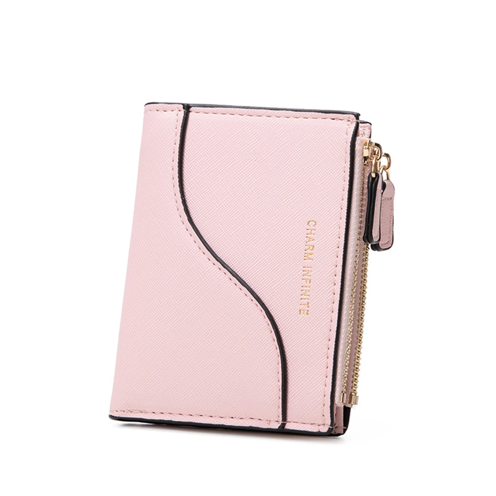 Women's PU Wallet Color Block Zipper Purse Mini Money Pouch For Outdoor Shopping