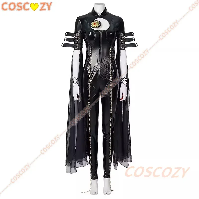 Game Bayonetta Cosplay Costume para Mulheres, Macacão Preto, Roupas para Senhora, Halloween Carnival Party Suit, Peruca, Óculos, Meninas