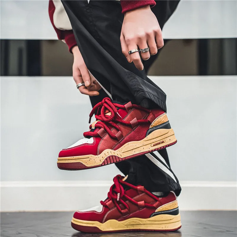 Red Casual Sneakers Comfort Lace-Up Men\'s Skateboard Shoes 2024 Fashion Hip hop Sneakers Men Streetwear Shoes