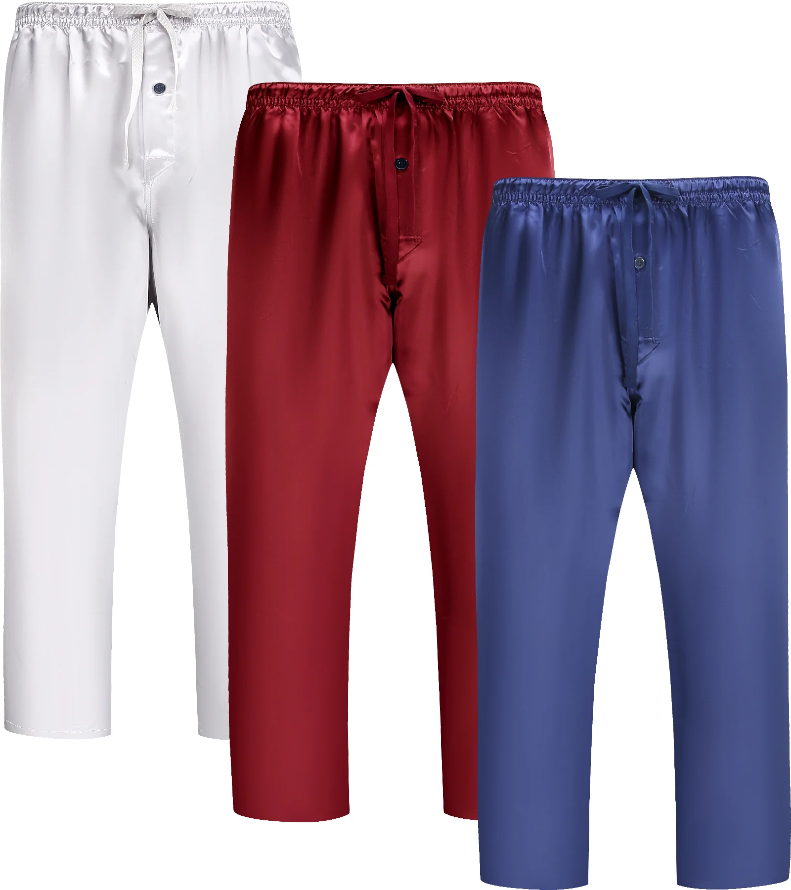 JupiterSecret-pantalones de pijama de satén para hombre, ropa de casa cómoda de 3 piezas, con cinturilla elástica y bolsillos, color liso