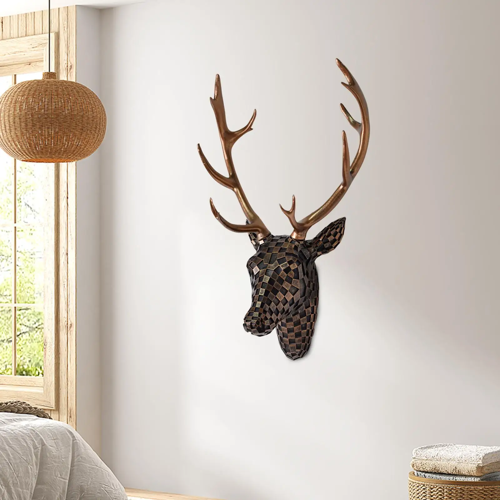 Deer Head Wall Mount Decor Gift Craft Centerpiece Wall Decoration Hanging Ornament for Living Room Indoor Office Hotel Bedroom