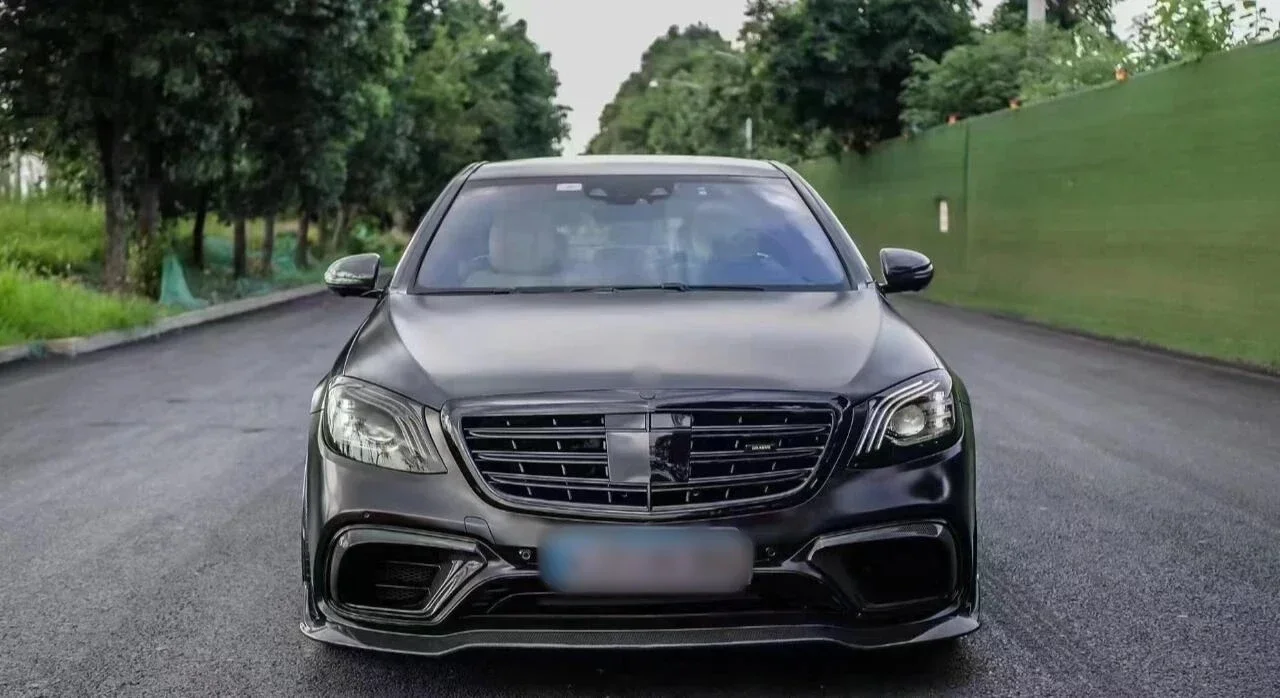 شفة أمامية من ألياف الكربون طراز B لـ S- Class W222 S63 2017-2020 شفة المصد الأمامي المفسد