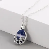 The Vampire Diaries Katherine Pierce Natural Blue Opal Pendant Necklace Top Grade Hollow Silver Plated Women Statement Necklace