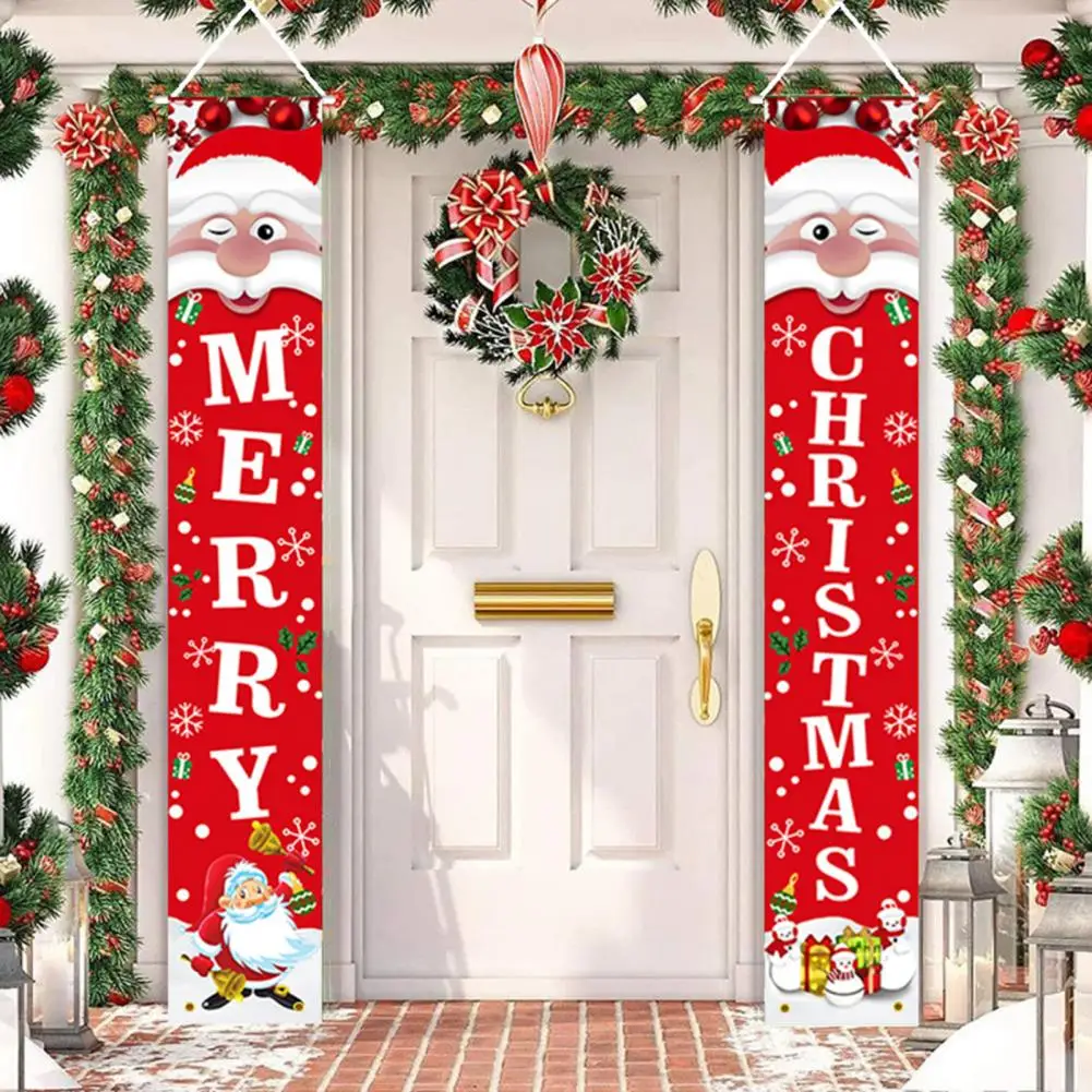 1 Pair Christmas Couplets Easy to Hang Santa Claus Porch Sign Door Banners Reusable Front Door Hanging Couplets for New Year Par