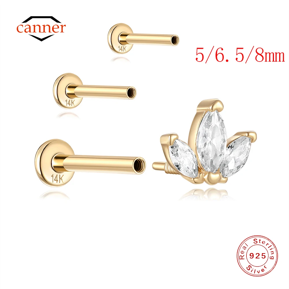 CANNER 1PC 14K Solid Gold 5/6.5/8mm Horse Eye Geometric Zircon Piercing Ear Bone Ear Studs For Women Ins Earring Fine Jewelry
