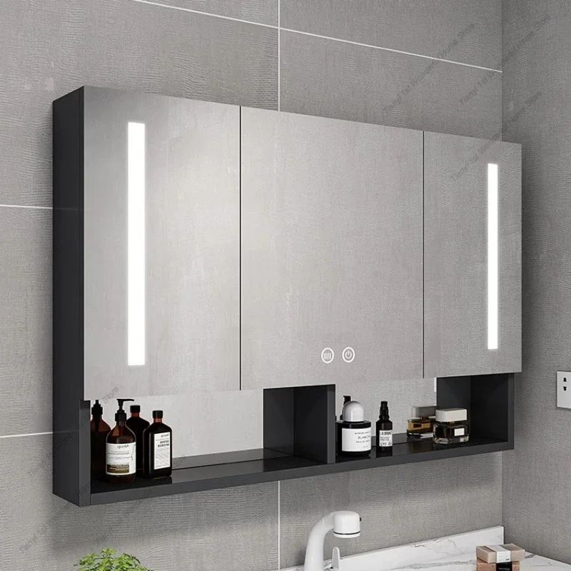 Modern Space Aluminum Smart Mirror Cabinet In Bathroom Storage Mirror Defogging Function With Light Wall Storage Cabinet