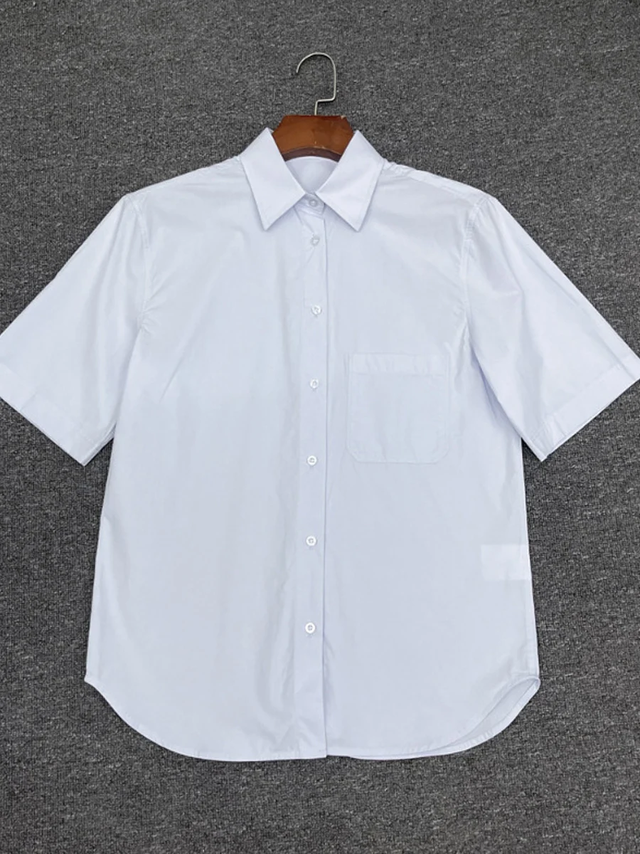 

Loose-Fitting Pure Cotton Short-Sleeved Shirt For Women, New Spring/Summer 2026 Style, Simple Commuting Collar Outerwear.