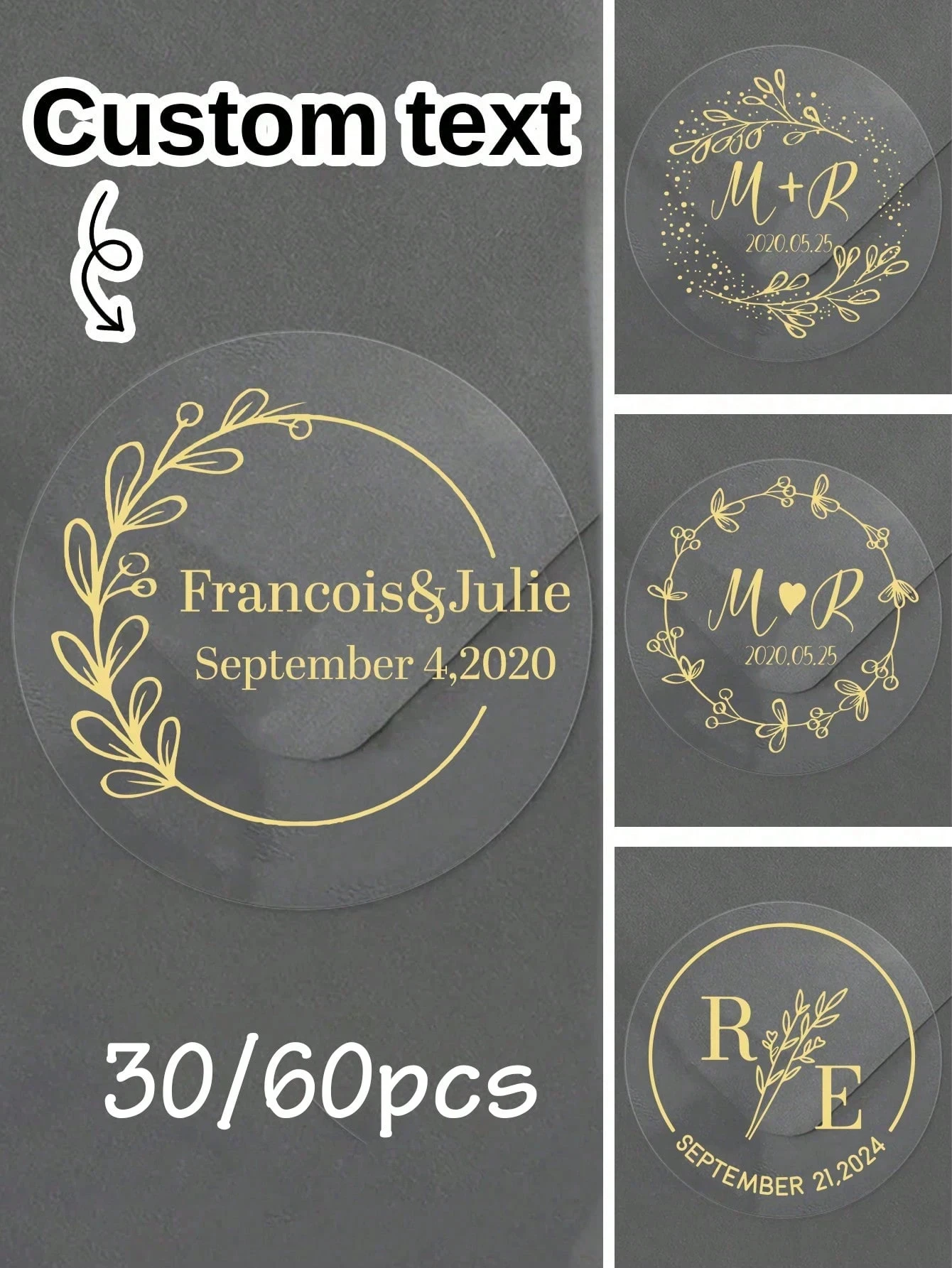 

Custom Wedding Stickers,30-240pcs Personalized Transparent Gold Leaf Labels for Invitations & Favors,Multi-Functional & Reusable