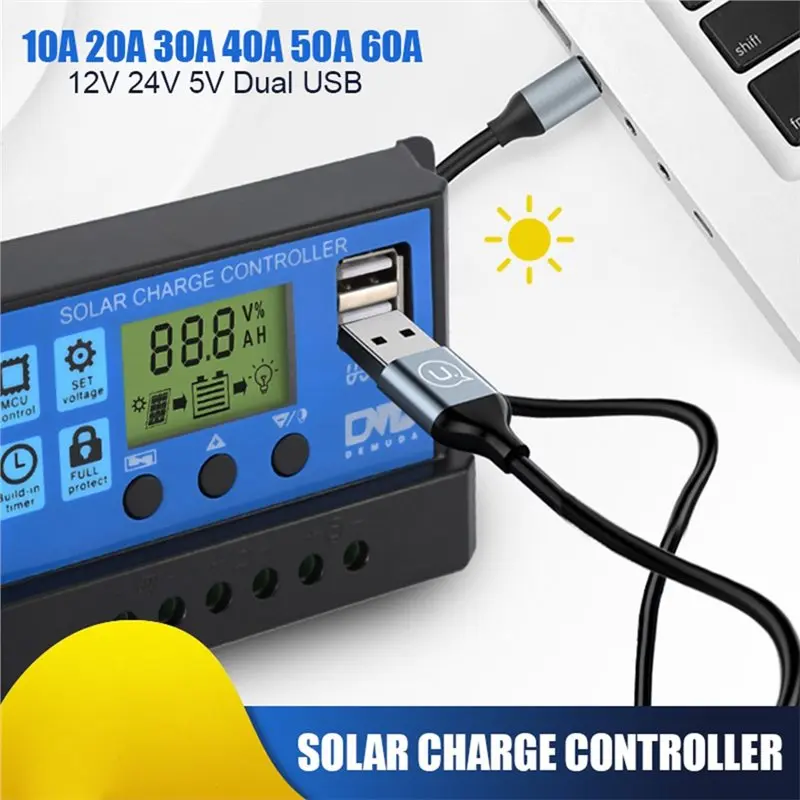 【ELECTRONIC-ACCESSORIES】Solar Controller PWM 12V 24V 30A Battery LCD Display Solar Voltage Regulator Dual USB 5V Output